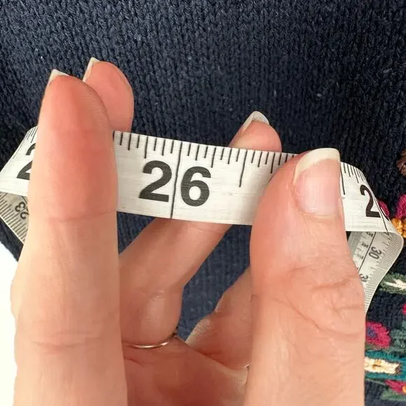 90s Vintage Sweater Vest Womens XL Navy Blue Floral Cottage Cabin Embroidered - Picture 7 of 7